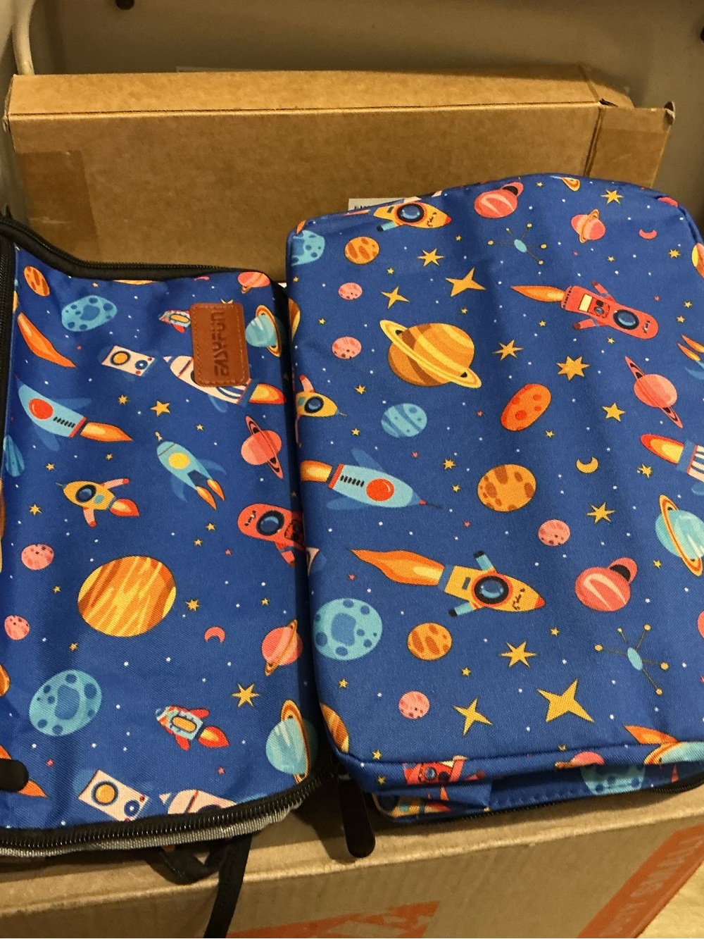 Blue Kids Space Rocket Lunch Tote with Orange Accents - Picture 2 of 5